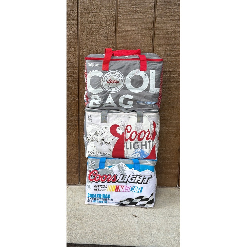 Lot of 3 Coors Light 36 Can Insulated Cooler Bags NASCAR & Silver Bullet Promo